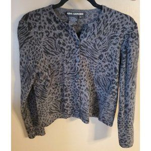 Women's Vintage Animal Print Lambs Wool Blend Nina Leonard Sweater, Size PM